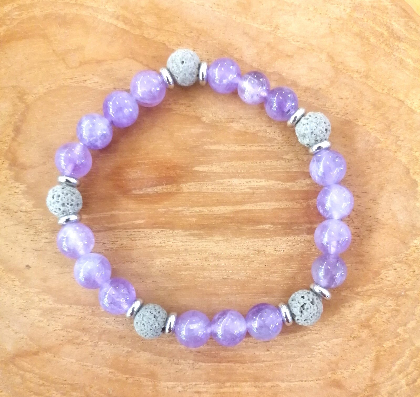 Bracelet Améthyste -pierre de lave grise