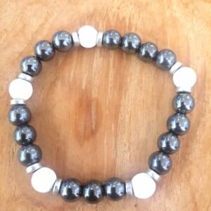 Bracelet Hématite pierre de lave blanche