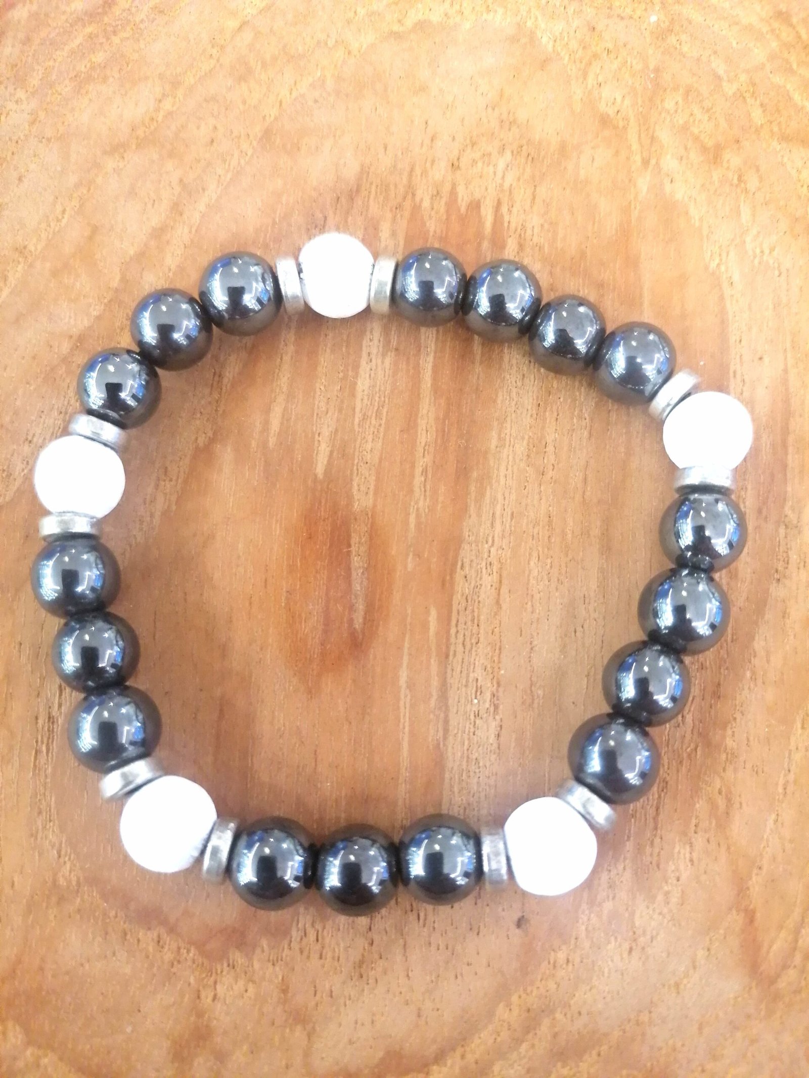 Bracelet Hématite pierre de lave blanche