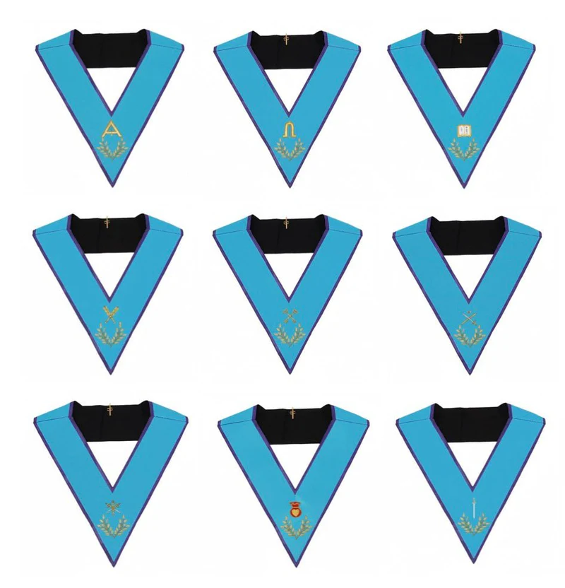 Pack 9 Sautoirs Officiers. Avec broderies. Soie Naturelle - Memphis-Misraïm