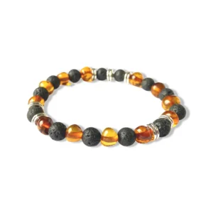 Bracelet femme Ambre Cognac Pierre de Lave (breloques)