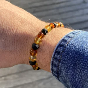 Bracelet Ambre Cognac et Citron Pierre de lave