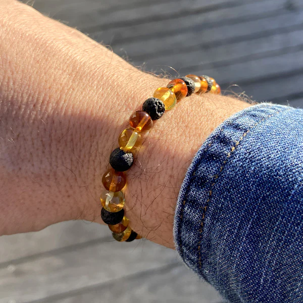 Bracelet Ambre Cognac et Citron Pierre de lave