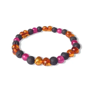 Bracelet femme Ambre, Agate Fuschia - Pierre de Lave