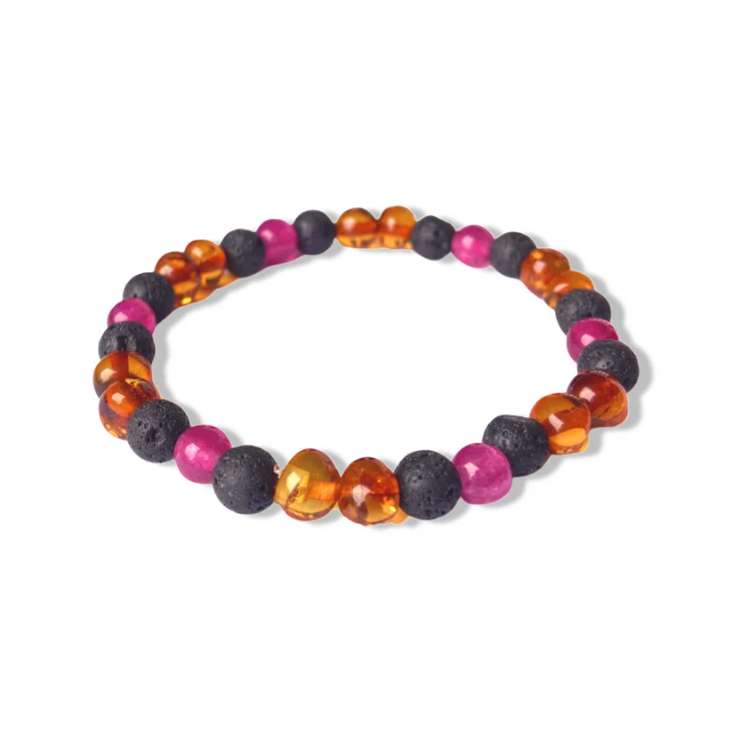 Bracelet femme Ambre, Agate Fuschia - Pierre de Lave