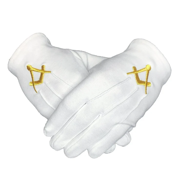 GANTS BLANCS Equerre &compas doré 3 griffes
