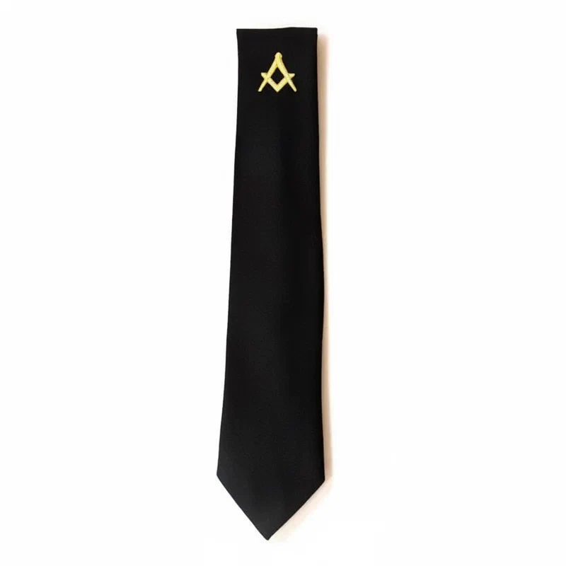 Cravate Maçonnique Noire – Équerre / Compas Or – Satin Élégant – Finition Classique