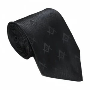 Cravate Maçonnique Noire avec les symboles Équerre / Compas ✓ Compatible tous rites