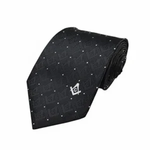 Cravate Maçonnique Noire symboles Équerre / Compas blancs ✓ Compatible tous rites