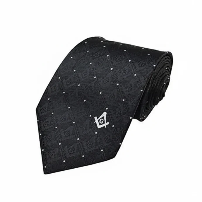Cravate Maçonnique Noire symboles Équerre / Compas blancs ✓ Compatible tous rites