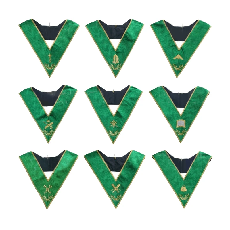 Pack 9 Sautoirs Officiers brodés. Soie Naturelle - Rite de Cerneau